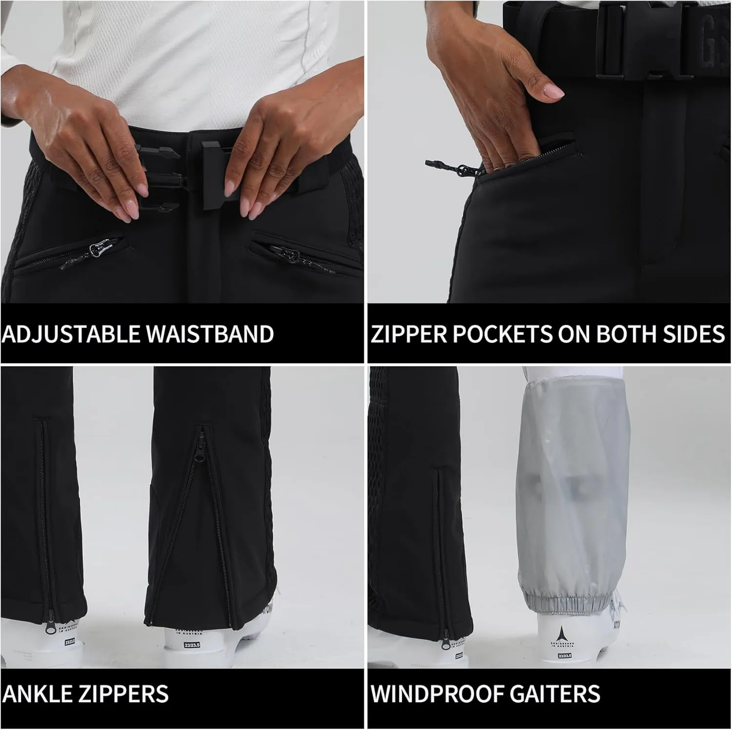 GSOU SNOW Womens Ski Pants Slim Fit Waterproof Insulated Snow Pants Flared Winter Outdoor Hiking Warm