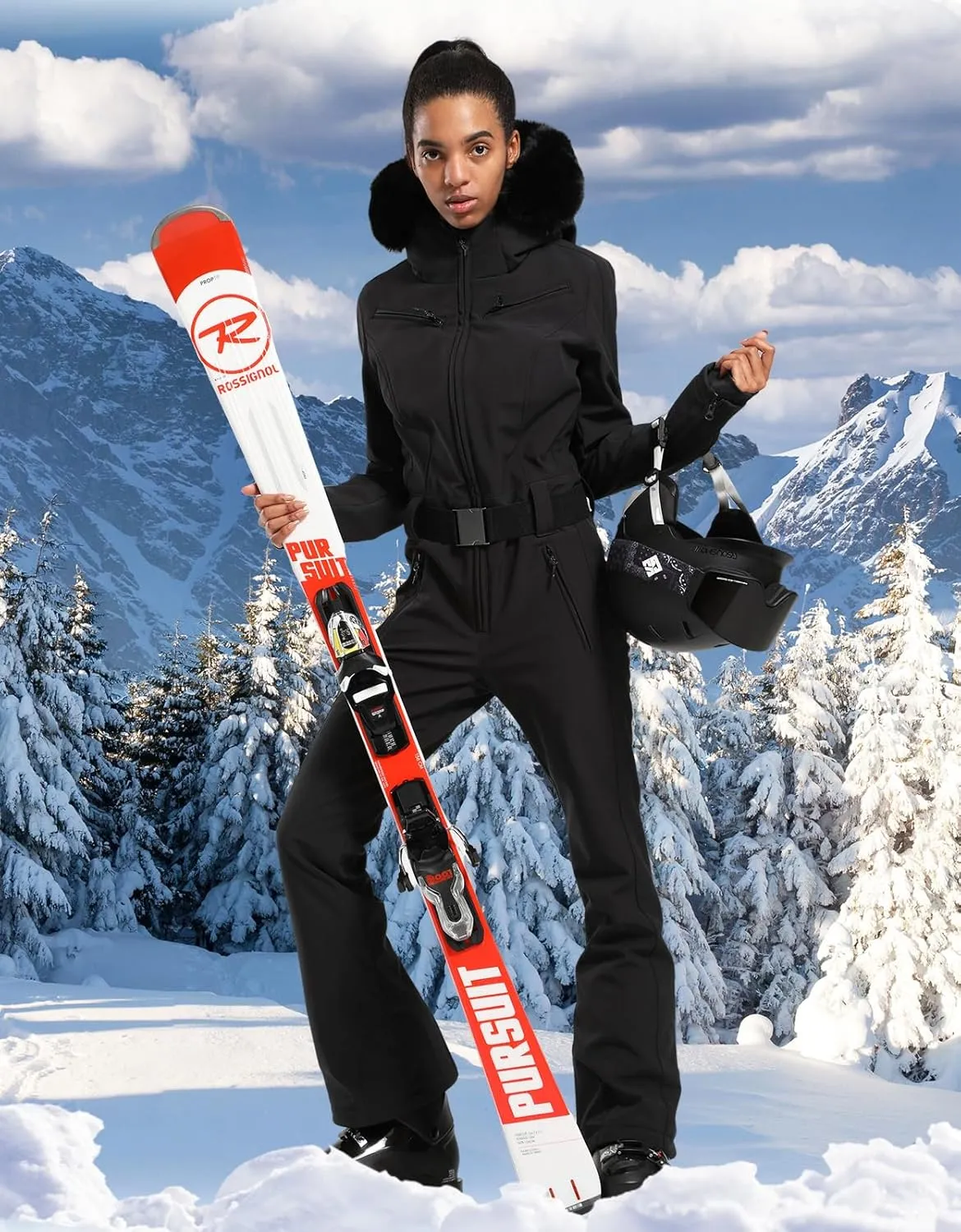 GSOU SNOW Womens Ski Suit One Piece Snowsuit Snowboard Slim Insulated Jumpsuit Jacket Waterproof Windproof for Outdoor Sports