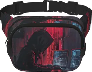 Hacker Attack Print Square Double Layer bag Waist Bag Trendy Pack Travel Bag with Adjustable Bel