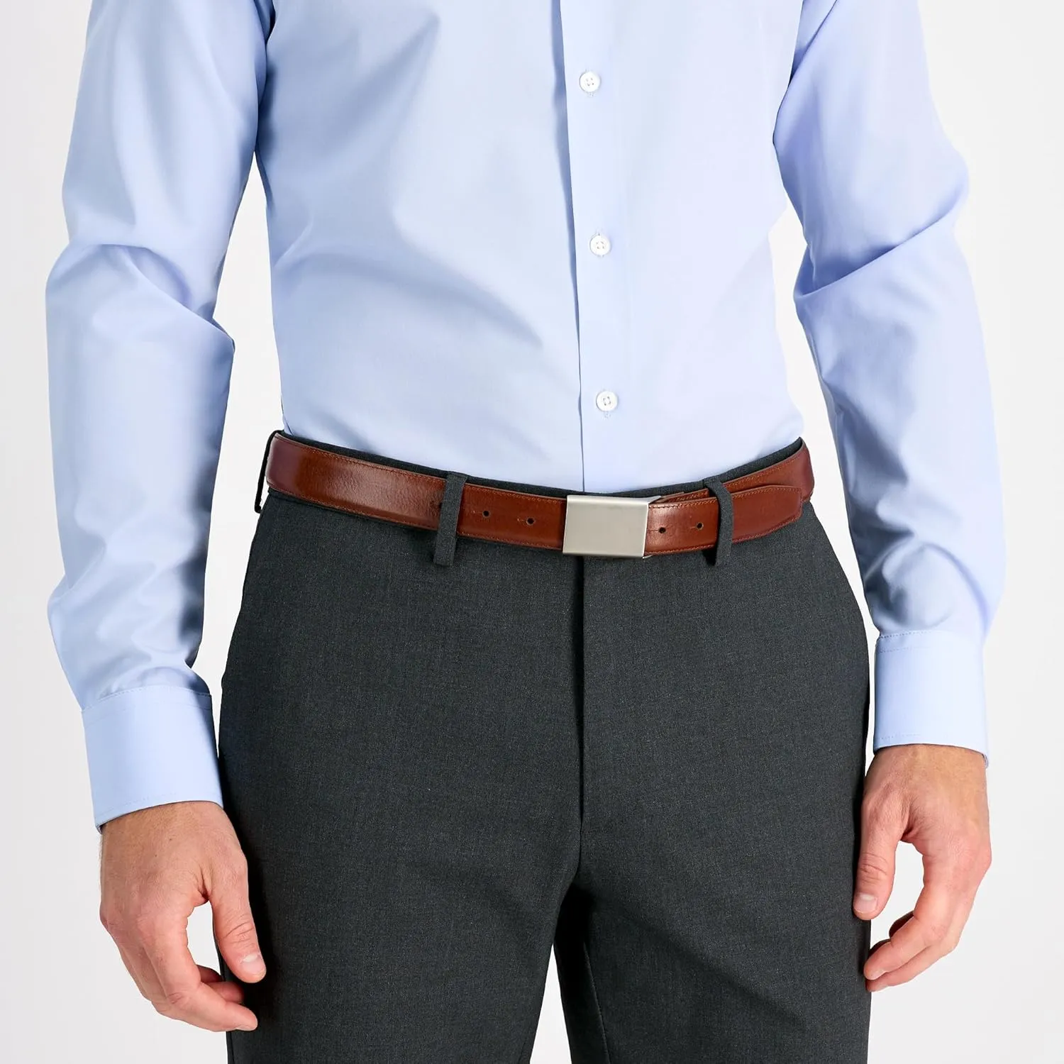 Haggar Men's Sleek Plaque Buckle Dress Belt