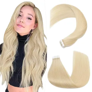 Hairro Tape In Hair Extensions Human Hair Remy Tape On Extensions Adhesive Skin Weft Tape In Hair Natural Glue in Hairpieces Full Head Blonde Remy Tape Extensions 14 inch 40g 20pcs #613 Bleach Blonde