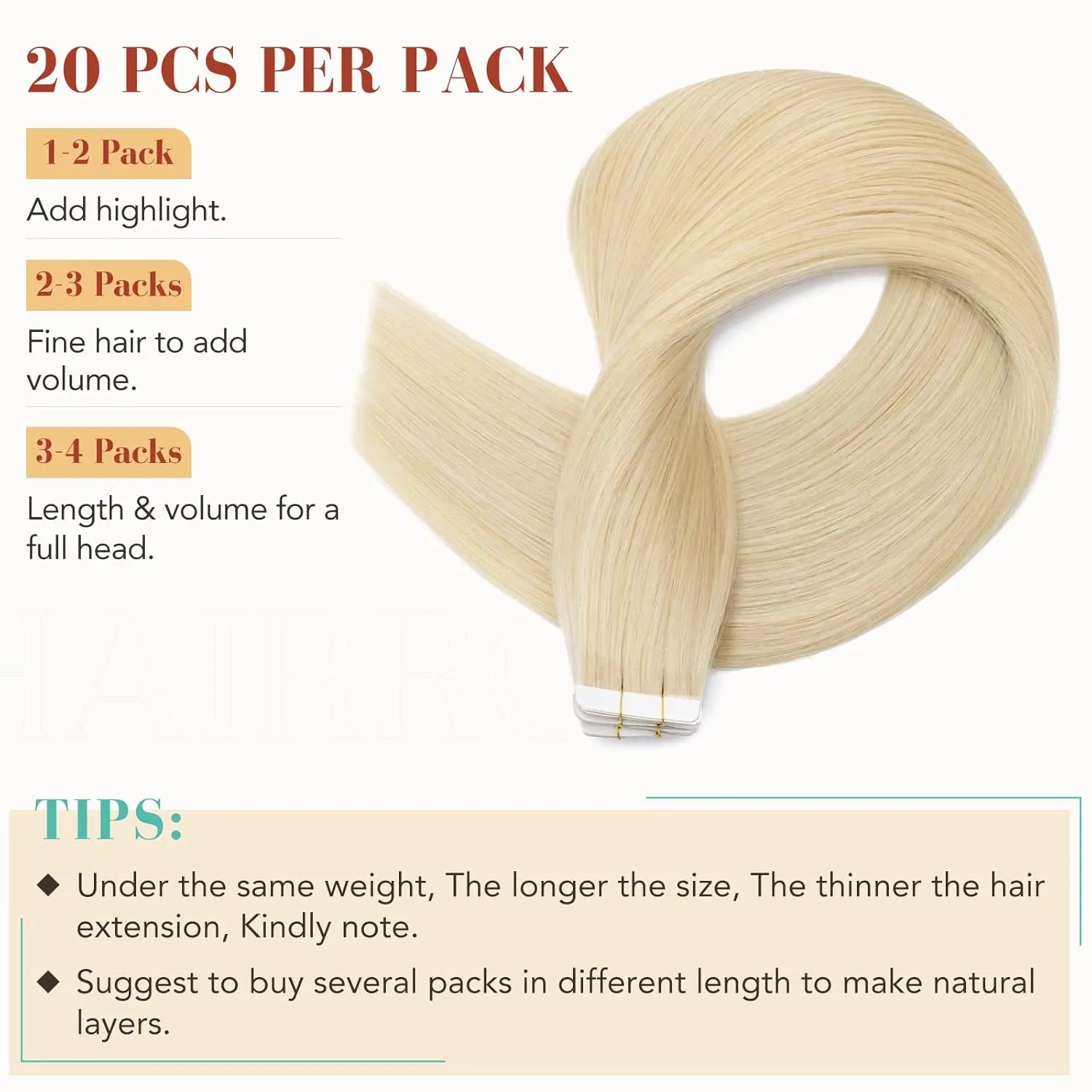 Hairro Tape In Hair Extensions Human Hair Remy Tape On Extensions Adhesive Skin Weft Tape In Hair Natural Glue in Hairpieces Full Head Blonde Remy Tape Extensions 14 inch 40g 20pcs #613 Bleach Blonde