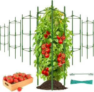 Halatool 6 Pack Tomato Cages for Garden, Up to 48in(4FT) Adjustable Tomato Cage,Garden Stakes Tomato Trellis for Pots, Green Tomato Plant Support with Snap-On Arms for Vegetables Plants(6 Buckles)