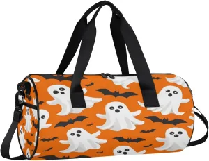Halloween Bat Ghost Travel Gym Bag Waterproof Sport Dance Bag for Women Men Portable Gymnastics Duffel Bags Canvas Tote Carry on Handbag for Workout Overnight Weekender