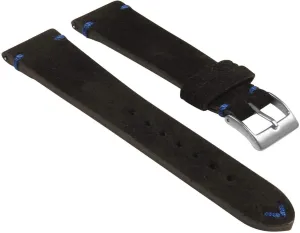Hand-Stitched Suede Leather Quick Release Watch Band Strap - Black & Blue - 22mm - Long Length