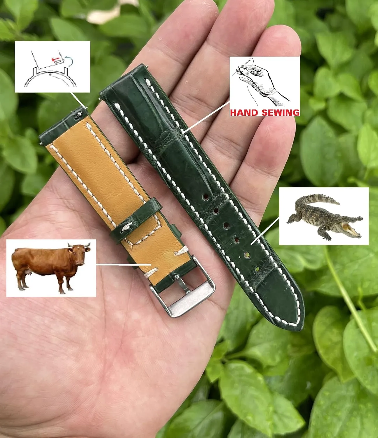 Handmade AIIi-gator Watch Band Men Quick Release Croc Premium Leather Watch Strap Replacement Black Buckle Bespoke 18mm 19mm 20mm 21mm 22mm 24mm