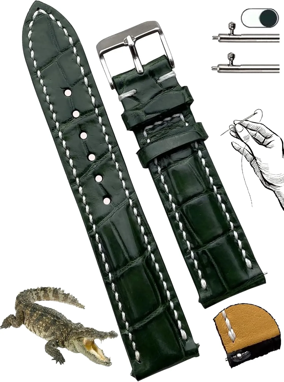 Handmade AIIi-gator Watch Band Men Quick Release Croc Premium Leather Watch Strap Replacement Black Buckle Bespoke 18mm 19mm 20mm 21mm 22mm 24mm