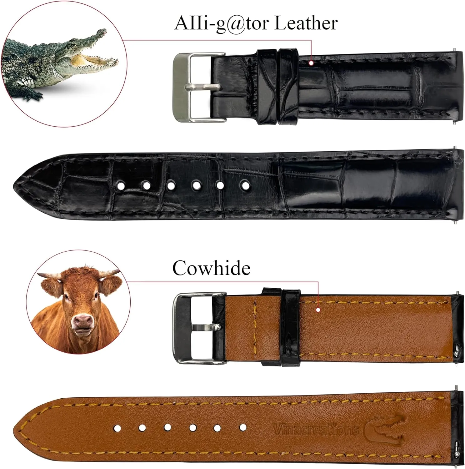 Handmade AIIi-gator Watch Band Men Quick Release Croc Premium Leather Watch Strap Replacement Silver Buckles Bespoke 18mm 19mm 20mm 21mm 22mm 24mm
