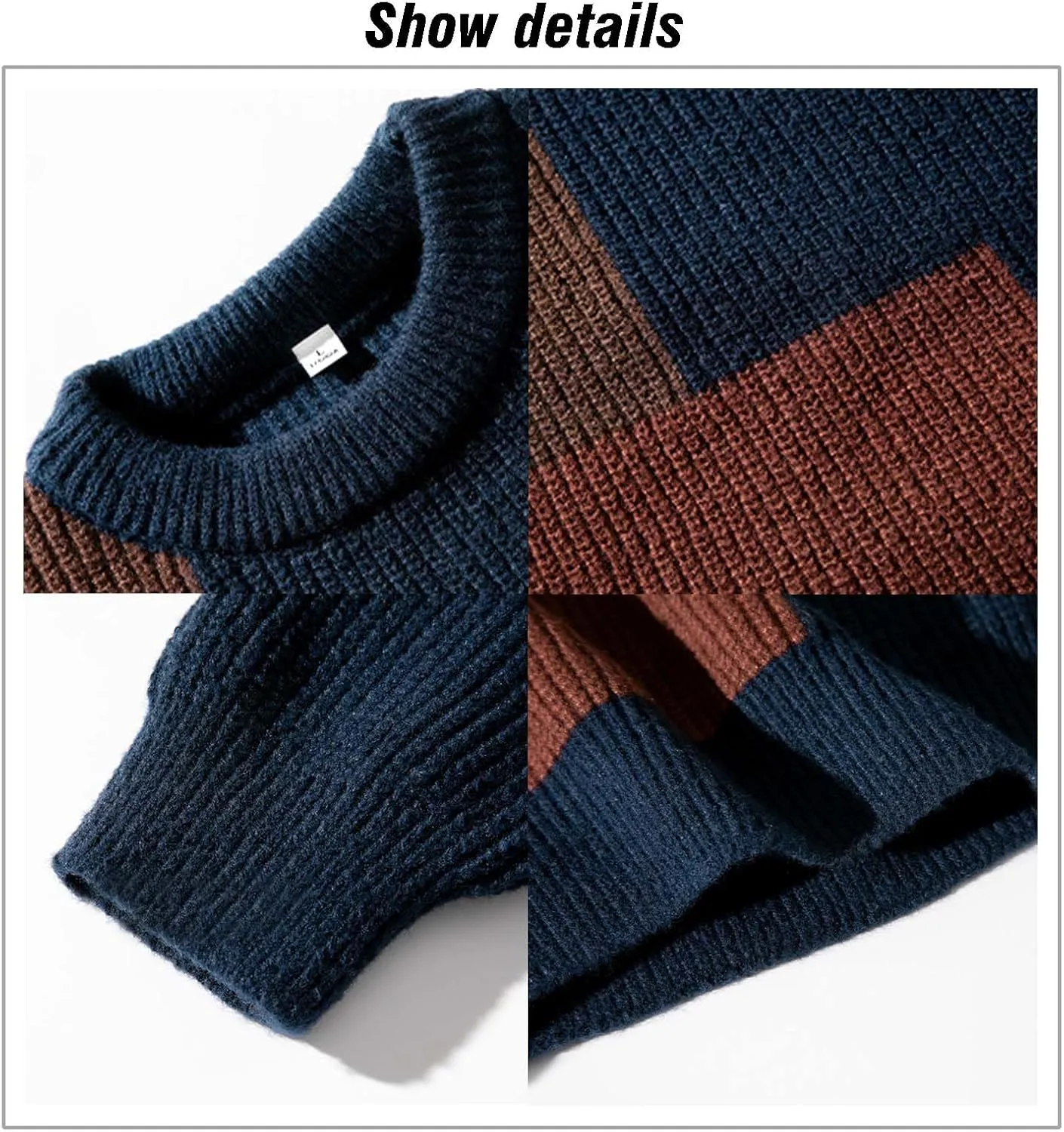 Harajuku Men's Knit Sweater Y2k Color Block Patchwork Pullover Sweater Hip Hop Coogi Loose Round Neck Knit Sweater