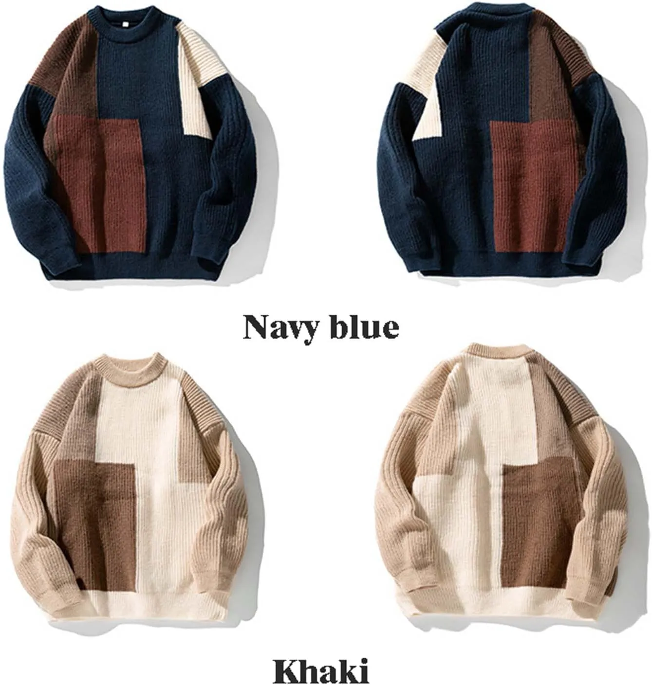 Harajuku Men's Knit Sweater Y2k Color Block Patchwork Pullover Sweater Hip Hop Coogi Loose Round Neck Knit Sweater