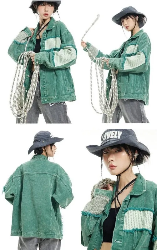 Haruja - Green Patchwork Denim Jean Jacket