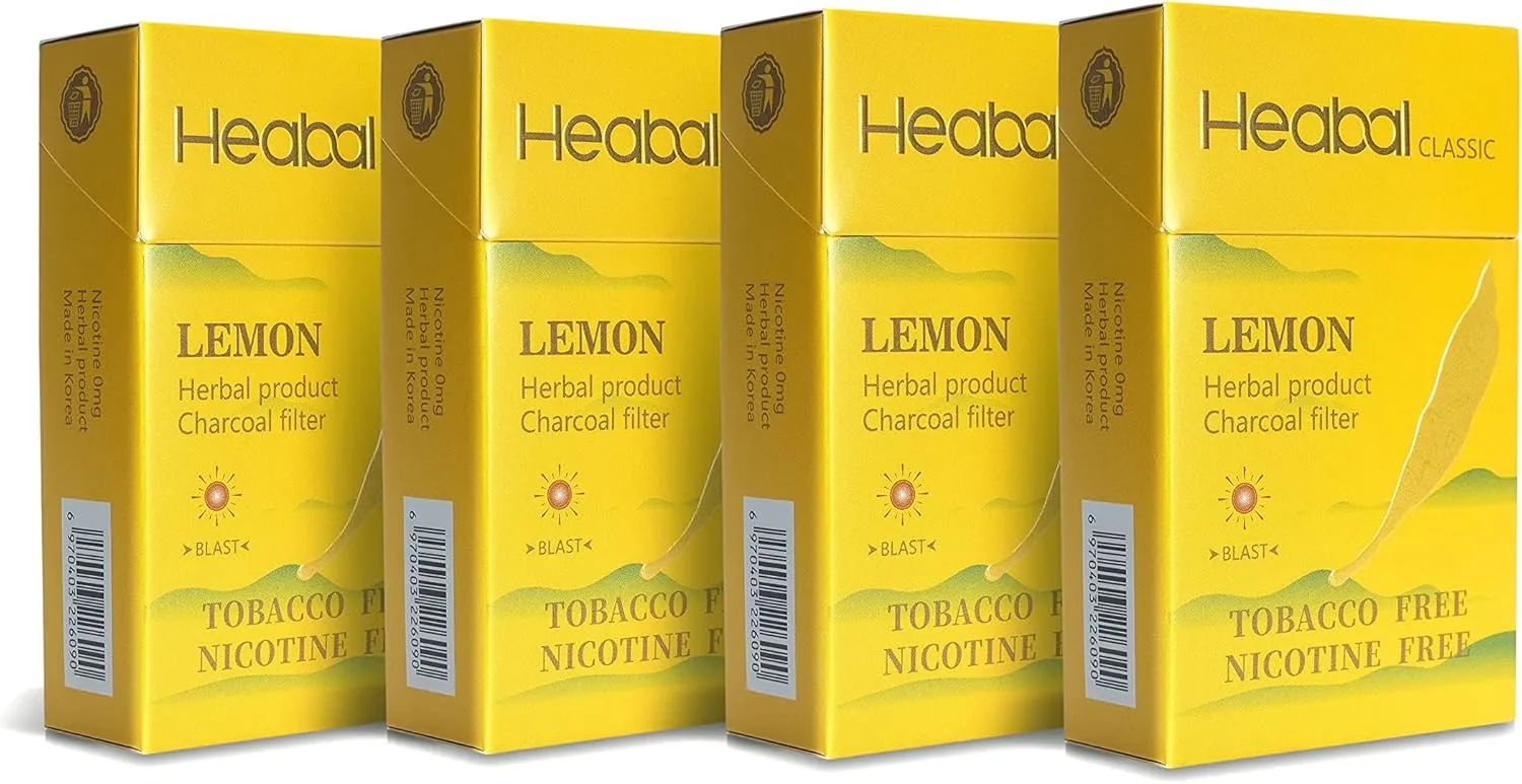 HEABAL Herbal Cigarettes - Tobacco Free, Nicotine Free - Lemon (4 Packs)