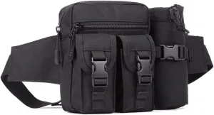Hebetag Tactical Waist Pack Nylon Fanny Bag for Men Women Outdoor Travel Sports Camping Hiking Hunting Phone Bum Pouch Daypack (Black)