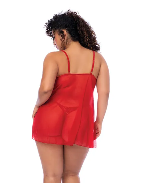 Hella Raw Sequin Embellished Babydoll w/G-String - Red