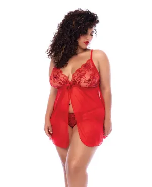Hella Raw Sequin Embellished Babydoll w/G-String - Red