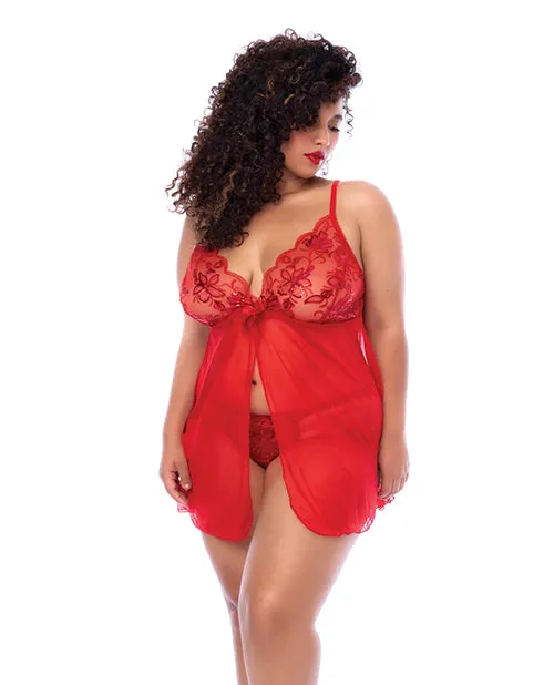 Hella Raw Sequin Embellished Babydoll w/G-String - Red