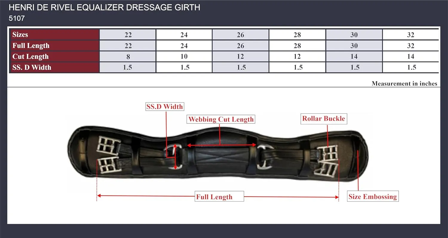 Henri de Rivel Equalizer Dressage Girth 22 Black