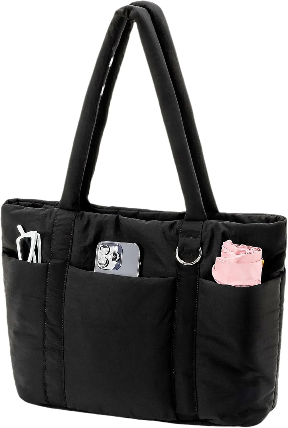 Herald Multi Pocket Tote Bag for Women, Large Puffy Shoulder Purse Handbag with Laptop Compartments for Travel,Work,GYM