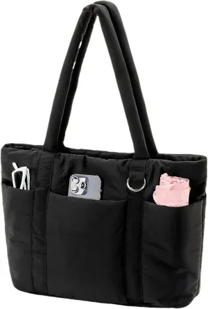 Herald Multi Pocket Tote Bag for Women, Large Puffy Shoulder Purse Handbag with Laptop Compartments for Travel,Work,GYM