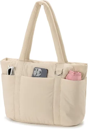 Herald Multi Pocket Tote Bag for Women, Large Puffy Shoulder Purse Handbag with Laptop Compartments for Travel,Work,GYM