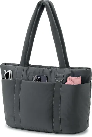 Herald Multi Pocket Tote Bag for Women, Large Puffy Shoulder Purse Handbag with Laptop Compartments for Travel,Work,GYM