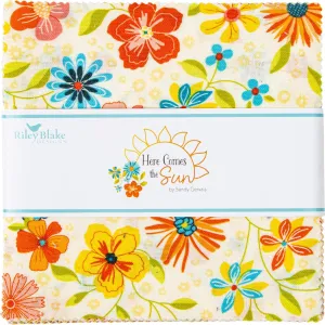 Here Comes The Sun Riley Blake 5-inch Stacker, 42 Precut Fabric Quilt Squares by Sandy Gervais, Assorted