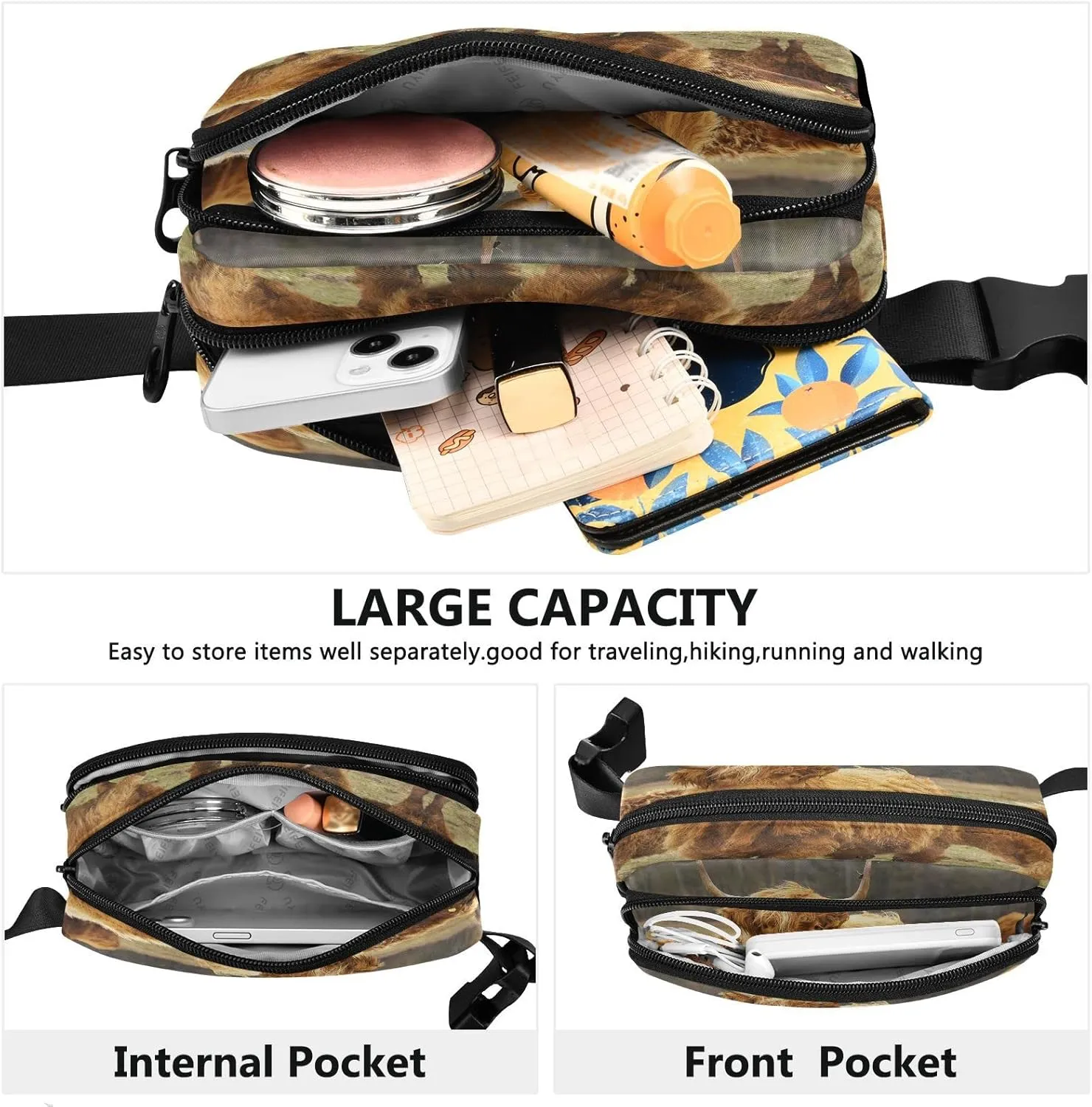 Highland Cow Cattle Fanny Pack Crossbody Bags for Women Men, Pasture Animal Unisex Belt Bag with Adjustable Strap, Waterproof Fashionable Waist Packs for Travel Hiking Running Cycling