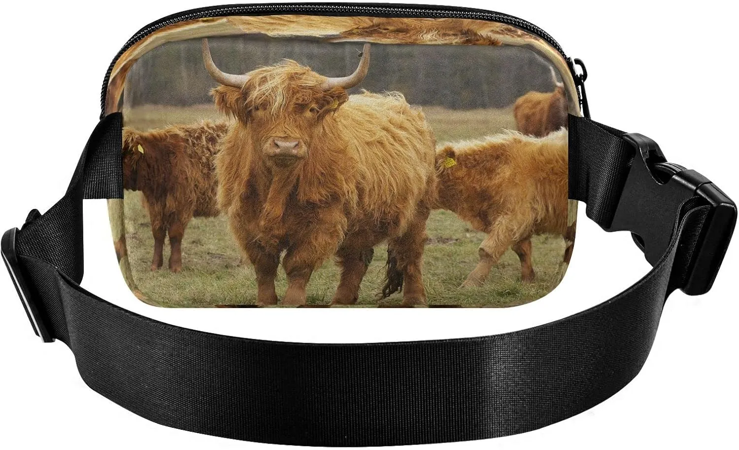 Highland Cow Cattle Fanny Pack Crossbody Bags for Women Men, Pasture Animal Unisex Belt Bag with Adjustable Strap, Waterproof Fashionable Waist Packs for Travel Hiking Running Cycling