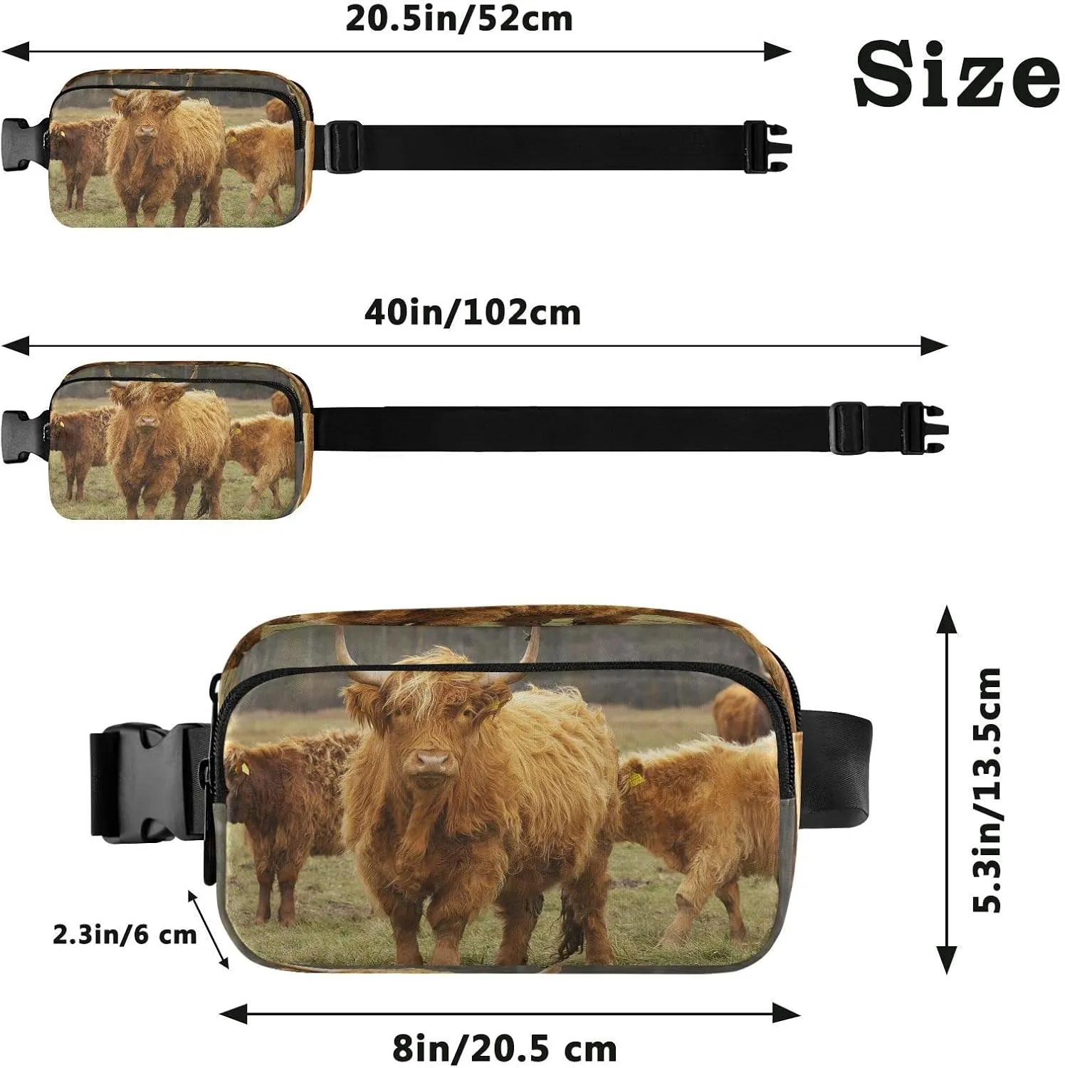 Highland Cow Cattle Fanny Pack Crossbody Bags for Women Men, Pasture Animal Unisex Belt Bag with Adjustable Strap, Waterproof Fashionable Waist Packs for Travel Hiking Running Cycling
