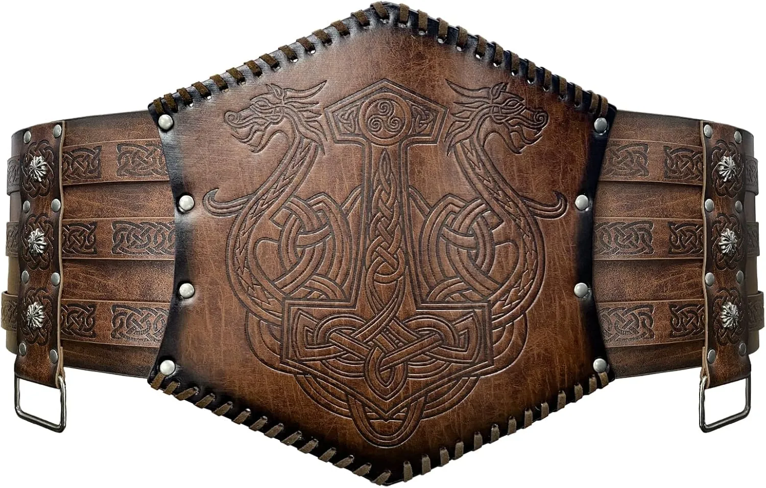 HiiFeuer Viking Embossed Waist Armor, Norse Faux Leather Wide Belt, Medieval Knight Corset Belt for LARP Costume