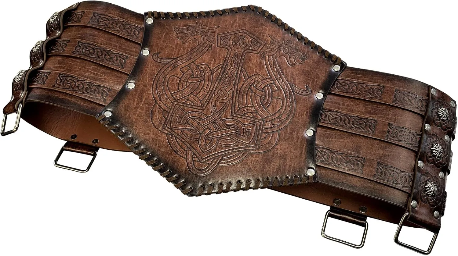HiiFeuer Viking Embossed Waist Armor, Norse Faux Leather Wide Belt, Medieval Knight Corset Belt for LARP Costume