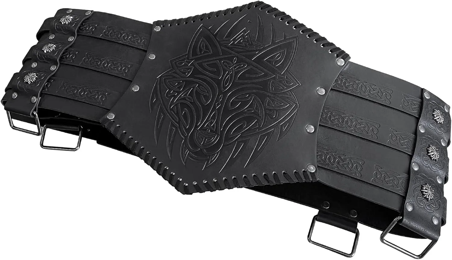 HiiFeuer Viking Embossed Waist Armor, Norse Faux Leather Wide Belt, Medieval Knight Corset Belt for LARP Costume