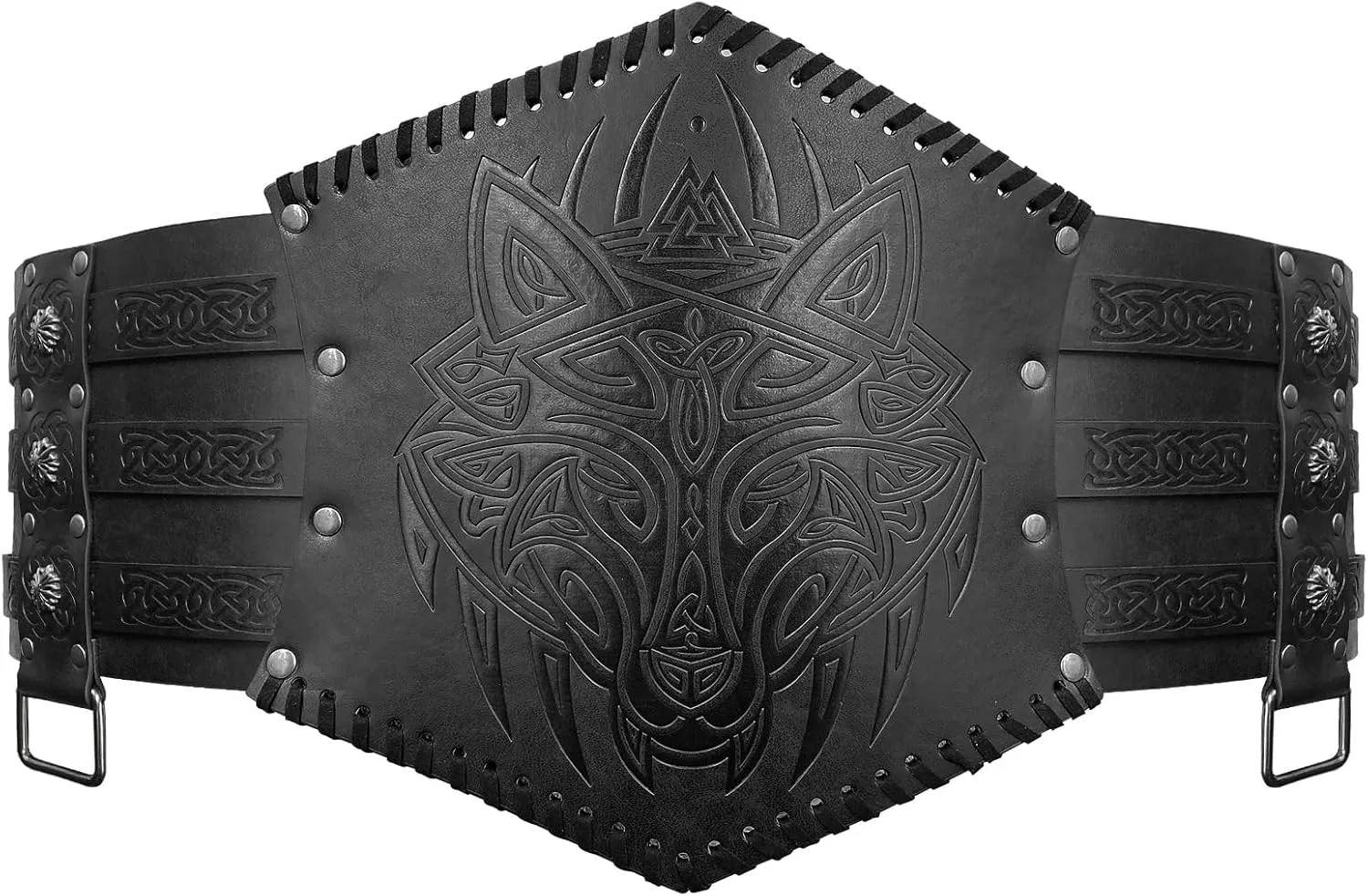 HiiFeuer Viking Embossed Waist Armor, Norse Faux Leather Wide Belt, Medieval Knight Corset Belt for LARP Costume