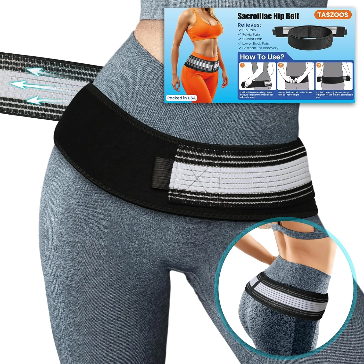 Hip Belt for Sciatica Pain Relief, SI Belt for Women and Men, Adjustable Lower Back Support Brace Sciatica, Hip Compression Wrap Hip Belt for Hip Pain,Pelvic,and Sciatica Pain Relief Devices-L Size