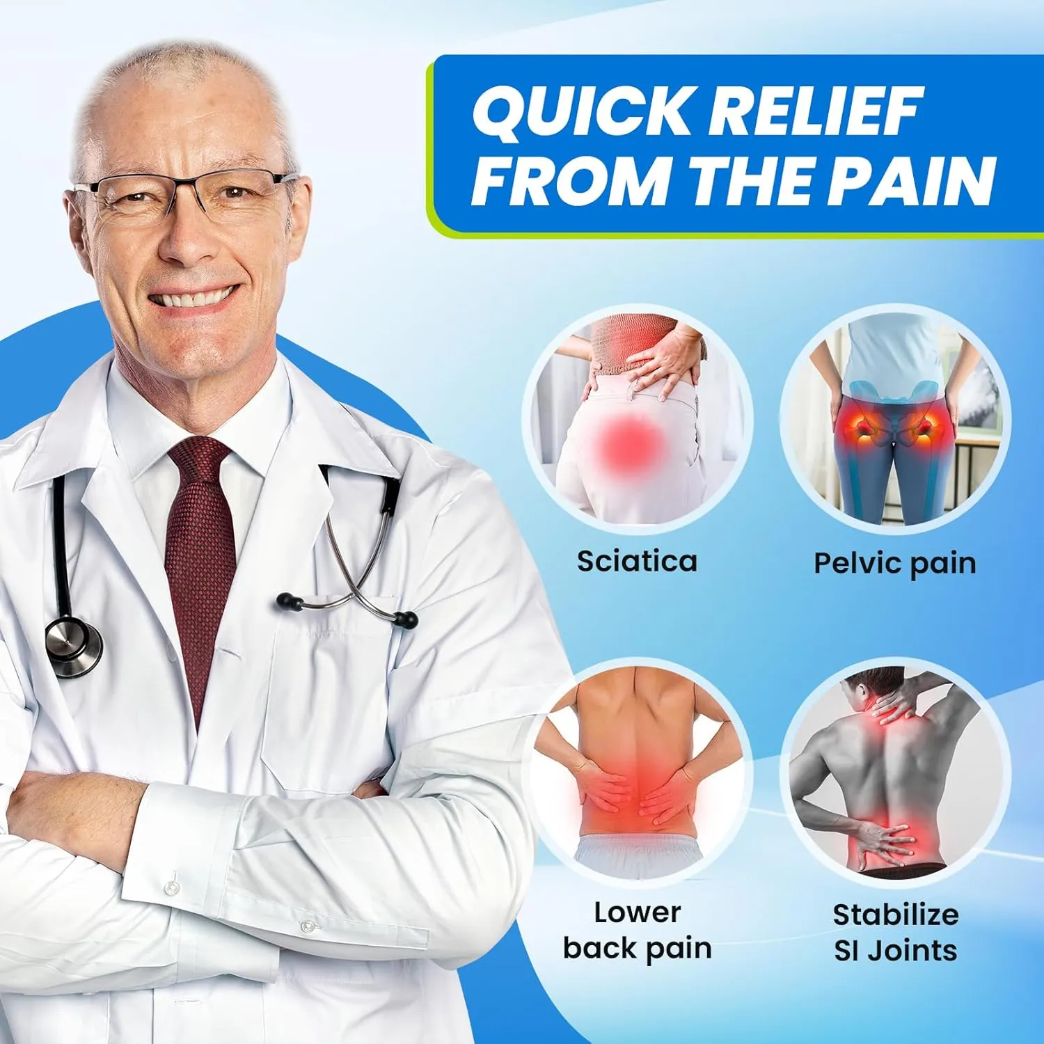 Hip Belt for Sciatica Pain Relief, SI Belt for Women and Men, Adjustable Lower Back Support Brace Sciatica, Hip Compression Wrap Hip Belt for Hip Pain,Pelvic,and Sciatica Pain Relief Devices-L Size