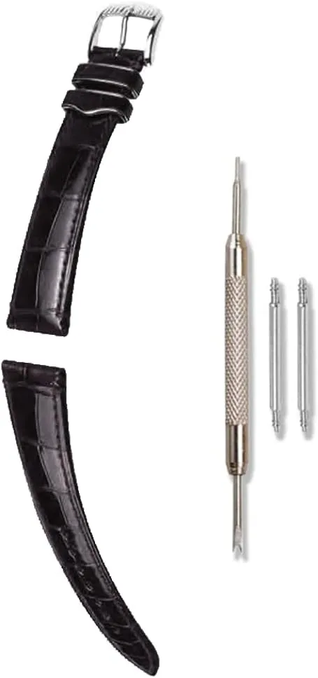 HIRSCH Venice Genuine Alligator Leather Watch Strap - Stainless Steel Silver Buckle