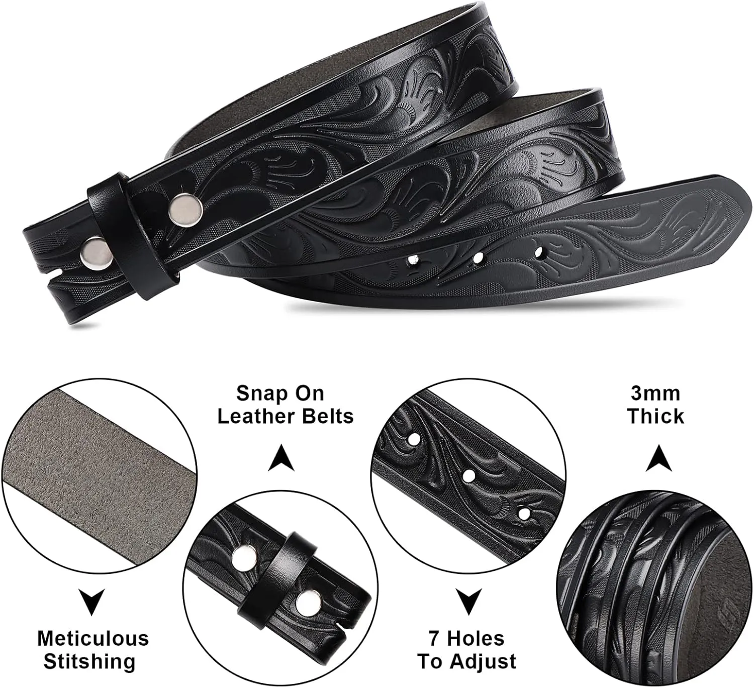 HJones Western Belts for Men without Buckle,Cowboy Belt Buckles for Men,1.5" Wide Genuine Leather Belt No Buckle