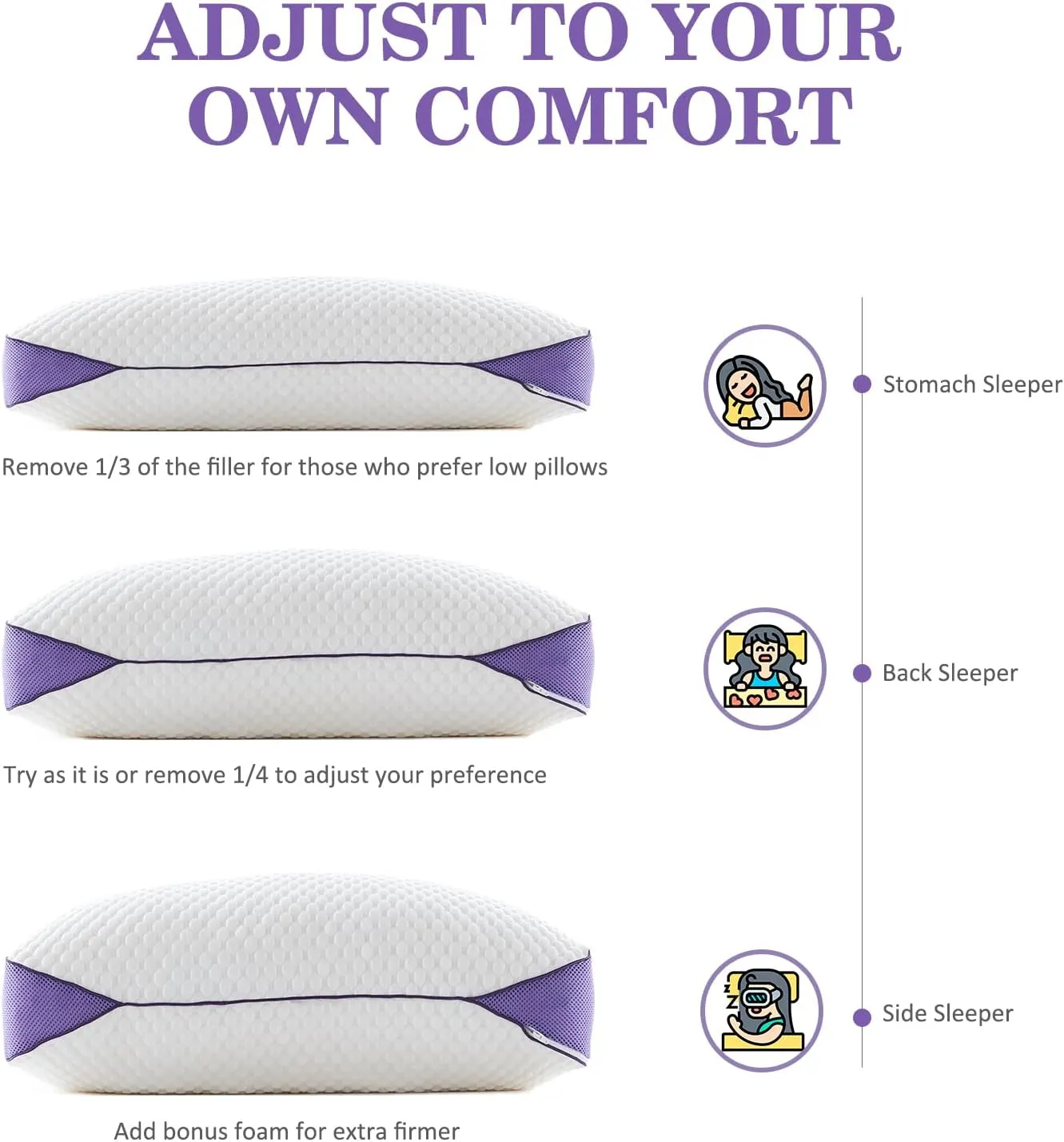 HOMELAB Adjustable Shredded Memory Foam Pillows Queen Size, Cooling Bed Pillows for Sleeping with Removable Cover, Medium Pillows for Side Stomach & Back Sleepers, 2 Packs 20"x28"