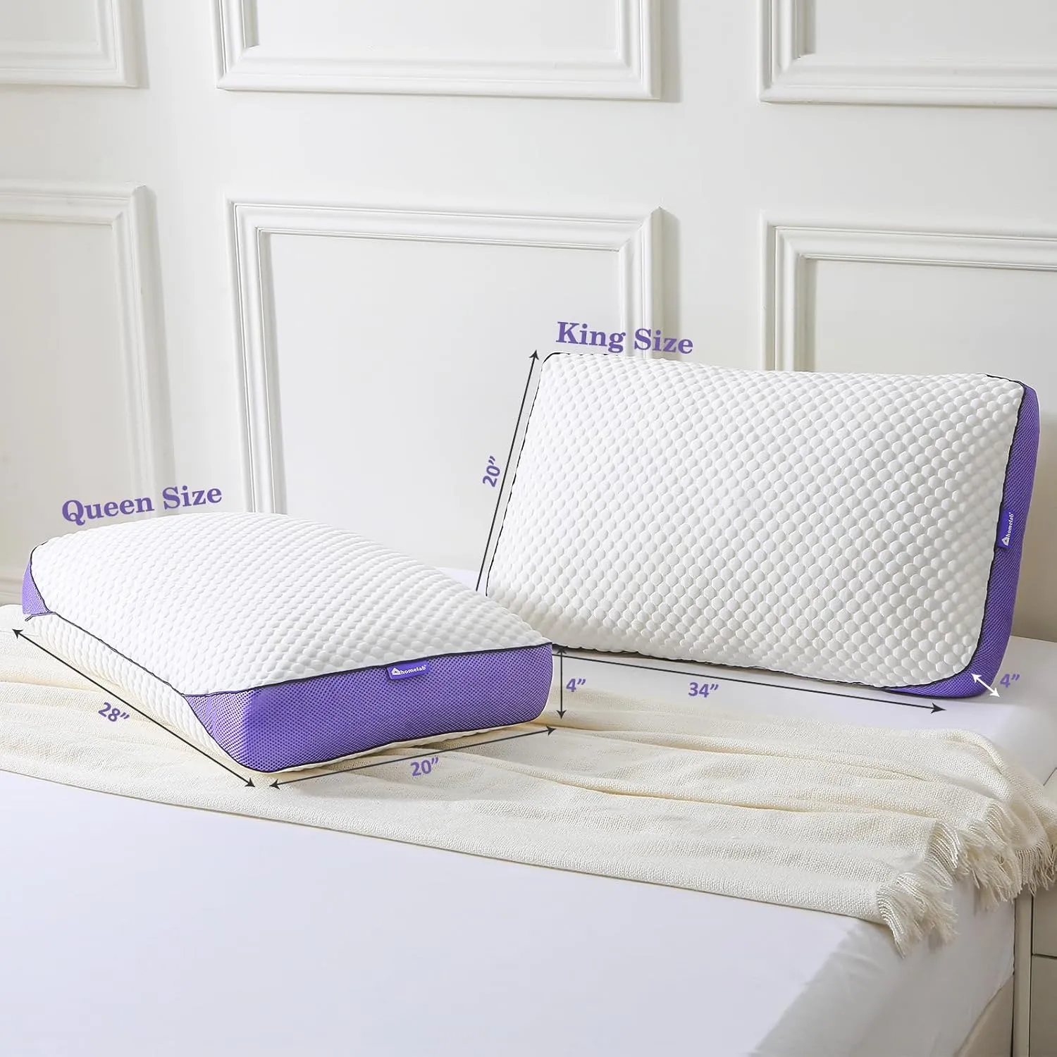 HOMELAB Adjustable Shredded Memory Foam Pillows Queen Size, Cooling Bed Pillows for Sleeping with Removable Cover, Medium Pillows for Side Stomach & Back Sleepers, 2 Packs 20"x28"