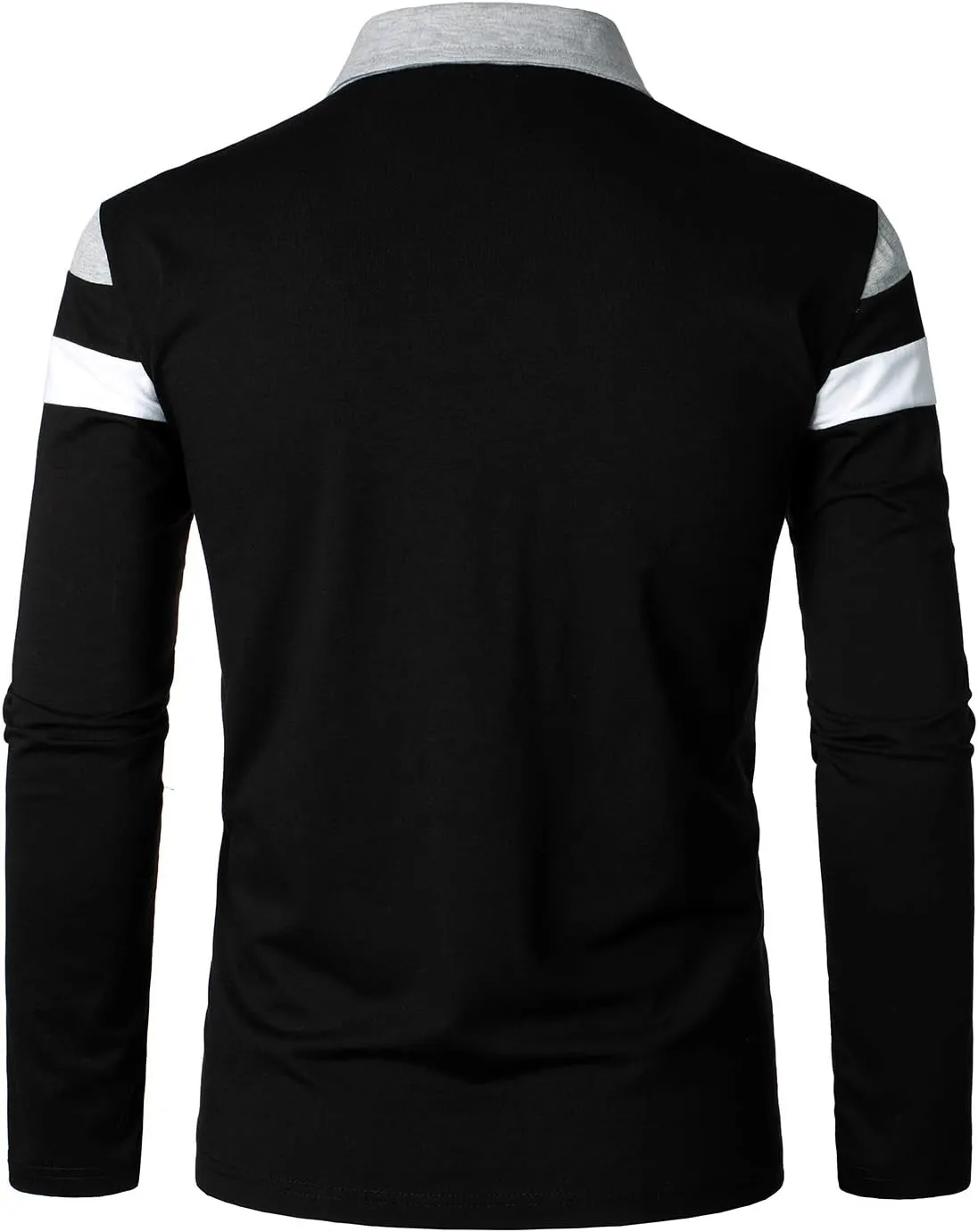 HOOD CREW Men’s Long Sleeve Polo Shirt Casual Slim Fit Shirts Contrast Color Patchwork T Shirts Cotton Tops