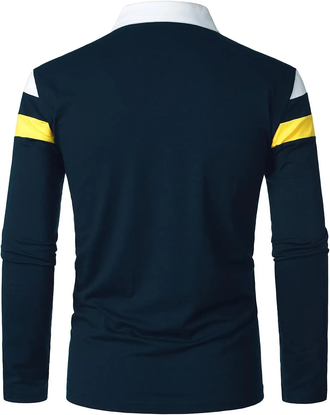 HOOD CREW Men’s Long Sleeve Polo Shirt Casual Slim Fit Shirts Contrast Color Patchwork T Shirts Cotton Tops