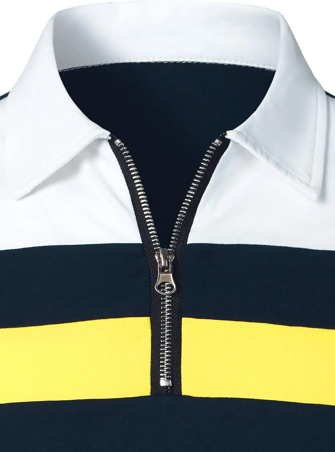 HOOD CREW Men’s Long Sleeve Polo Shirt Casual Slim Fit Shirts Contrast Color Patchwork T Shirts Cotton Tops
