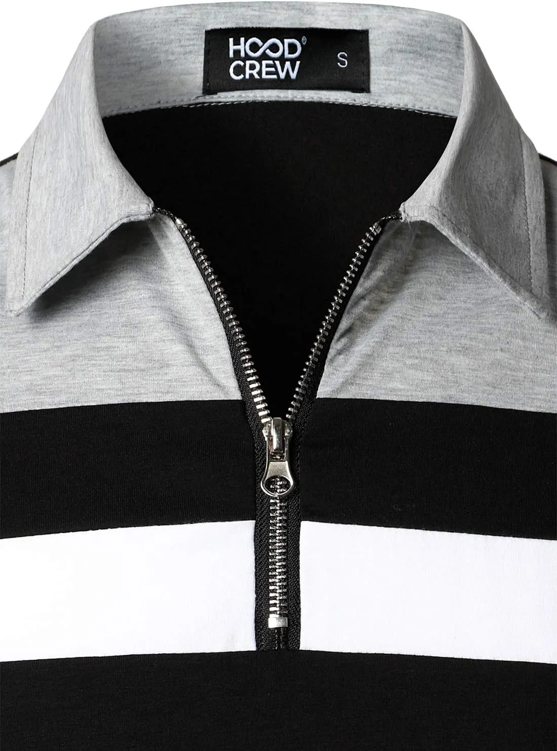 HOOD CREW Men’s Long Sleeve Polo Shirt Casual Slim Fit Shirts Contrast Color Patchwork T Shirts Cotton Tops