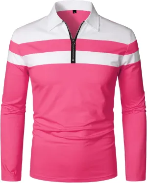 HOOD CREW Men’s Long Sleeve Polo Shirt Casual Slim Fit Shirts Contrast Color Patchwork T Shirts Cotton Tops