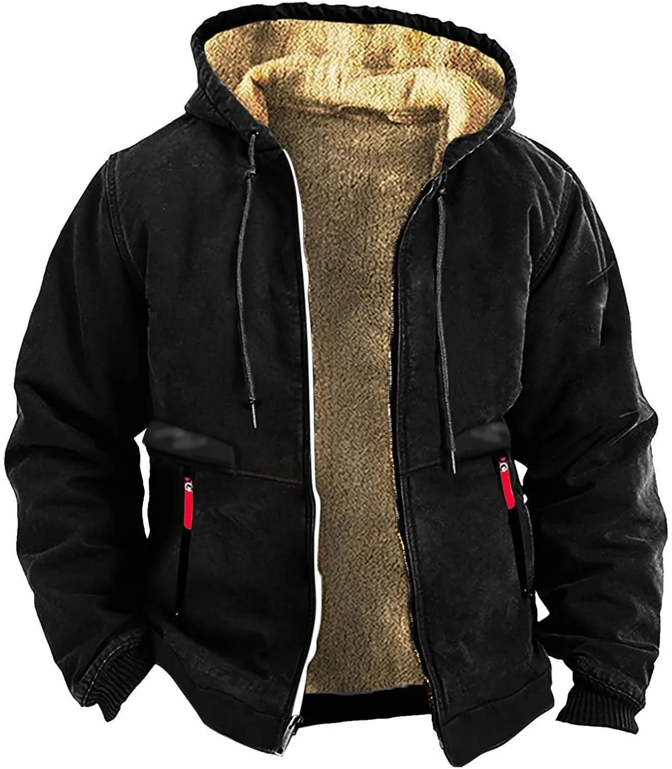 Hoodies for Men 2024 Trendy Outfits Zip Up Fleece Sherpa Lined Jacket Soft Comfy Hooded Sweatshirt with Zipper Pocket