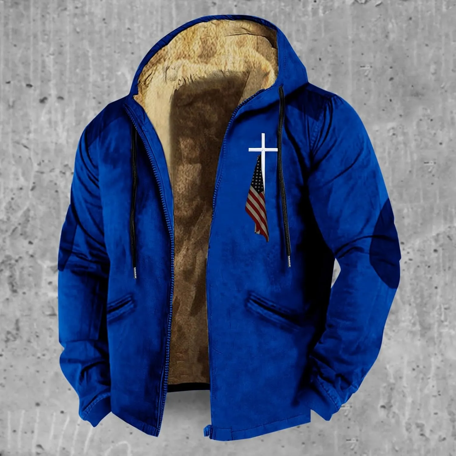 Hoodies for Men Fall Winter Jackets USA Flag Graphic Printed Big&Tall Plus Size Loose Sweatshirts with Elbow Patch