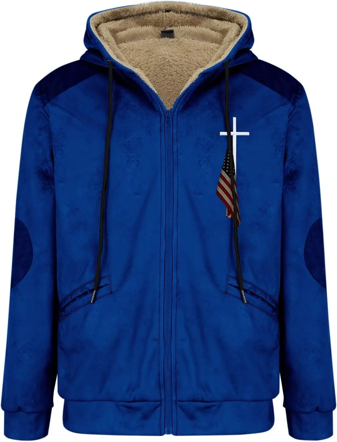 Hoodies for Men Fall Winter Jackets USA Flag Graphic Printed Big&Tall Plus Size Loose Sweatshirts with Elbow Patch