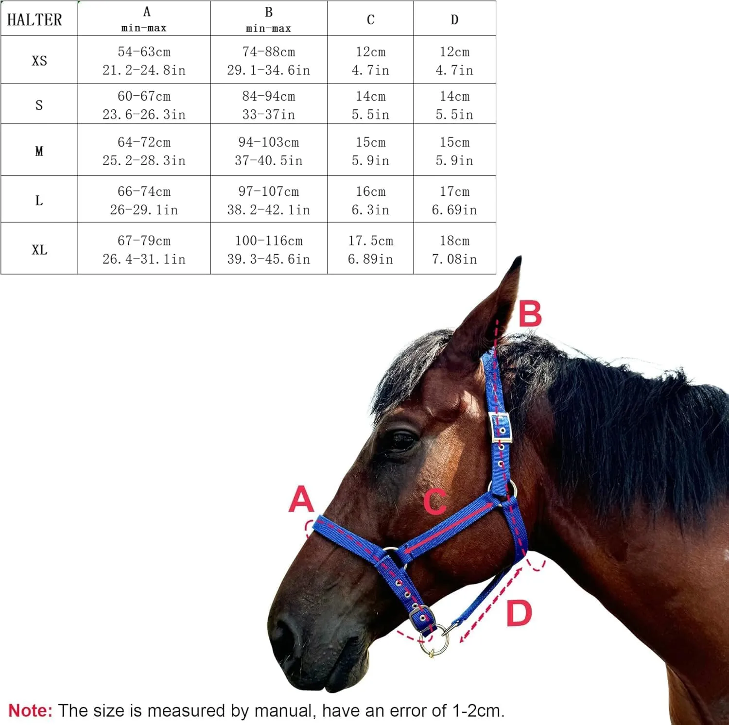 Horse Halter, Adjustable Nylon Strap with Metal Hardware