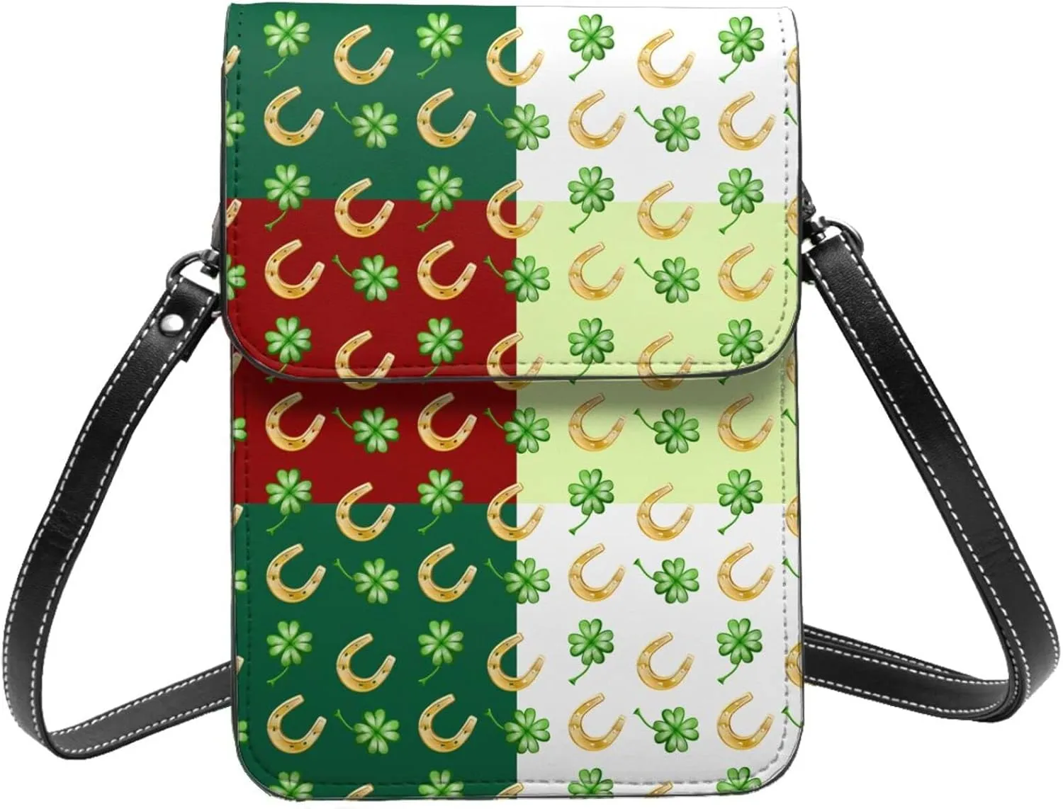 horseshoe and clover good luck colorful Crossbody Cell Phone Purse for Women Girls Leather Mini Cross Body Bags Small Shoulder Bags