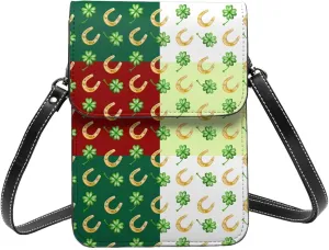 horseshoe and clover good luck colorful Crossbody Cell Phone Purse for Women Girls Leather Mini Cross Body Bags Small Shoulder Bags